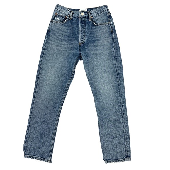Agolde Denim - AGOLDE Riley Straight Leg Jeans 26" Distressed Cut Hems High Rise Button Fly